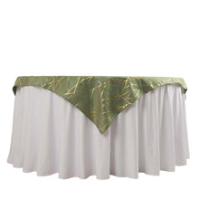 Dusty Sage Green Polyester Square Table Overlay With Gold Foil Tree Branch Pattern