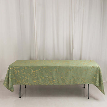 Luxurious Dusty Sage Green Polyester Tablecloth with Gold Foil Tree Pattern