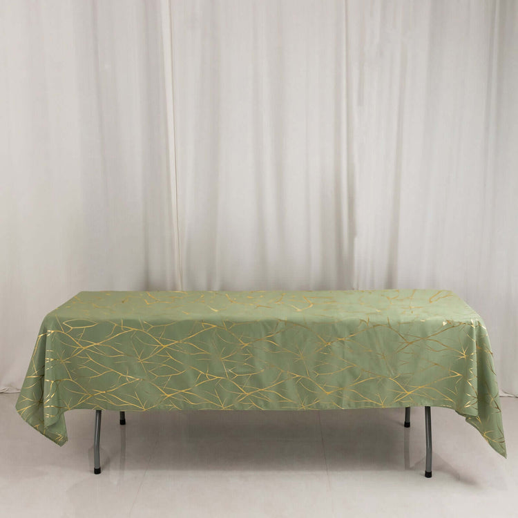 Dusty Sage Green Rectangle Polyester Tablecloth With Gold Foil Tree Branch Pattern - 60x102inch