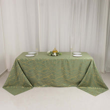 Dusty Sage Green Rectangle Polyester Tablecloth With Gold Foil Tree Branch Pattern - 90x132" 6ft