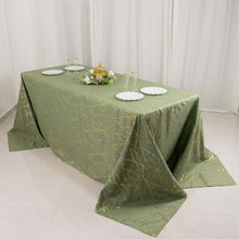 Dusty Sage Green Rectangle Polyester Tablecloth With Gold Foil Tree Branch Pattern - 90x132" 6ft