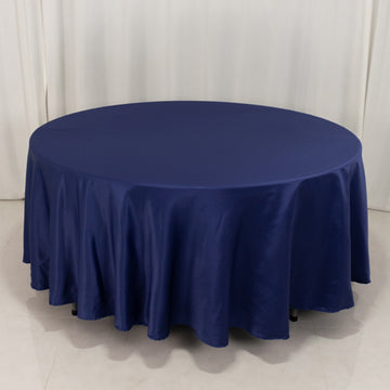 <h3 style="margin-left:0px;"><strong>Effortless Elegance with Navy Blue Lamour Satin Round Tablecloth</strong>