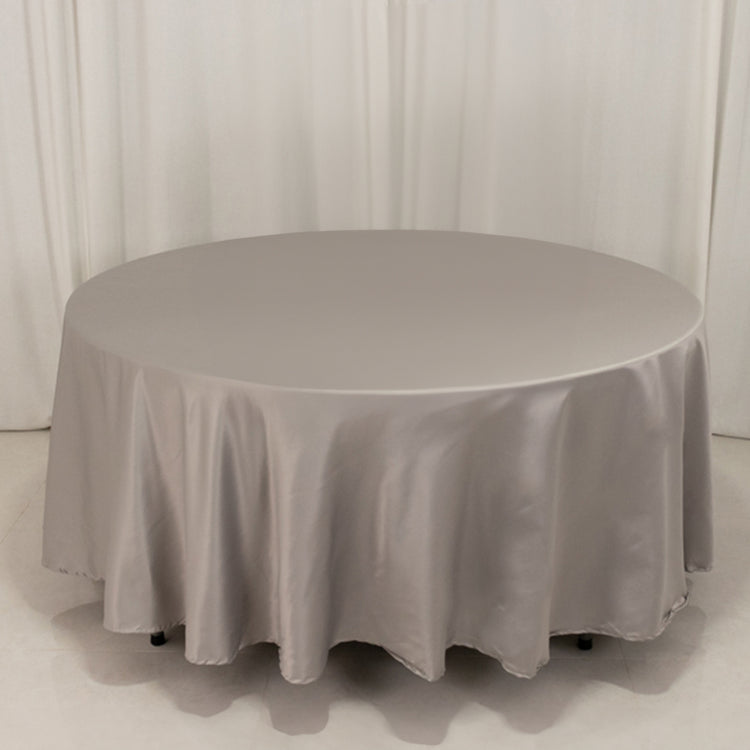 Silver Seamless Lamour Satin Round Tablecloth - 108inch