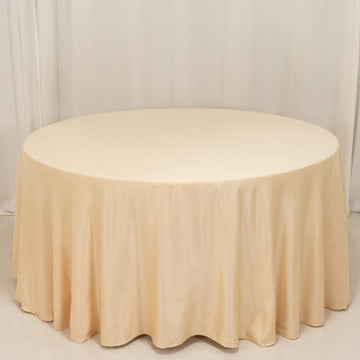 <h3 style="margin-left:0px;"><strong>Timeless Elegance with Beige Seamless Lamour Satin Round Tablecloth</strong>