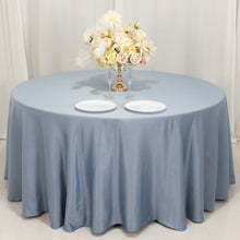 Dusty Blue Seamless Lamour Satin Round Tablecloth - 120 for 5 Foot Table With Floor-Length Drop