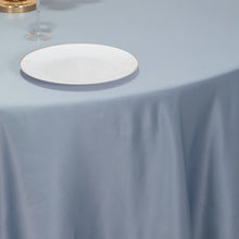 Dusty Blue Seamless Lamour Satin Round Tablecloth - 120 for 5 Foot Table With Floor-Length Drop