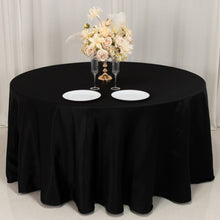 Black Seamless Lamour Satin Round Tablecloth - 120 for 5 Foot Table With Floor-Length Drop