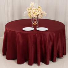 Burgundy Seamless Lamour Satin Round Tablecloth - 120 for 5 Foot Table With Floor-Length Drop