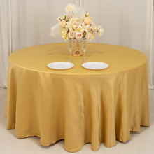 Champagne Seamless Lamour Satin Round Tablecloth - 120 for 5 Foot Table With Floor-Length Drop