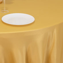 Champagne Seamless Lamour Satin Round Tablecloth - 120 for 5 Foot Table With Floor-Length Drop