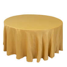 Champagne Seamless Lamour Satin Round Tablecloth - 120 for 5 Foot Table With Floor-Length Drop