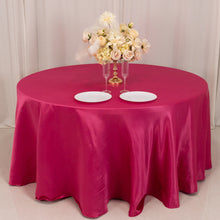 Fuchsia Seamless Lamour Satin Round Tablecloth - 120 for 5 Foot Table With Floor-Length Drop