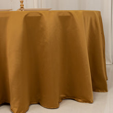 Gold Seamless Lamour Satin Round Tablecloth - 120 for 5 Foot Table With Floor-Length Drop