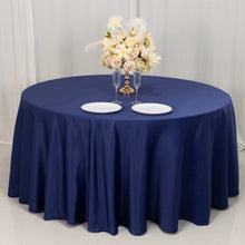 Navy Blue Seamless Lamour Satin Round Tablecloth - 120 for 5 Foot Table With Floor-Length Drop