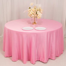 Pink Seamless Lamour Satin Round Tablecloth - 120 for 5 Foot Table With Floor-Length Drop