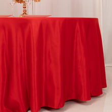 Red Seamless Lamour Satin Round Tablecloth - 120inch for 5 Foot Table With Floor-Length Drop