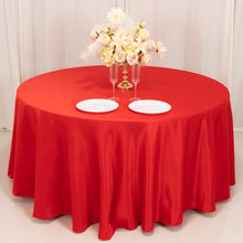 Red Seamless Lamour Satin Round Tablecloth - 120inch for 5 Foot Table With Floor-Length Drop