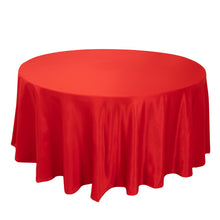 Red Seamless Lamour Satin Round Tablecloth - 120inch for 5 Foot Table With Floor-Length Drop