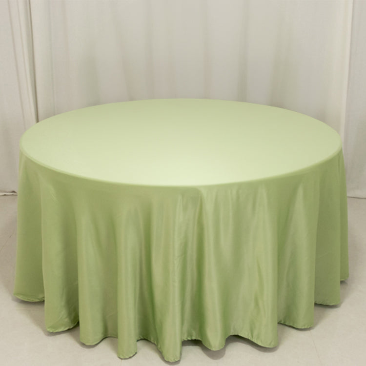 Sage Green Seamless Lamour Satin Round Tablecloth - 120inch for 5 Foot Table With Floor-Length