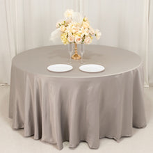 Silver Seamless Lamour Satin Round Tablecloth - 120inch for 5 Foot Table With Floor-Length