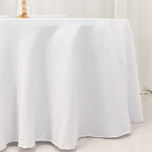 White Seamless Lamour Satin Round Tablecloth - 120inch for 5 Foot Table With Floor-Length Drop