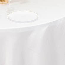 White Seamless Lamour Satin Round Tablecloth - 120inch for 5 Foot Table With Floor-Length Drop