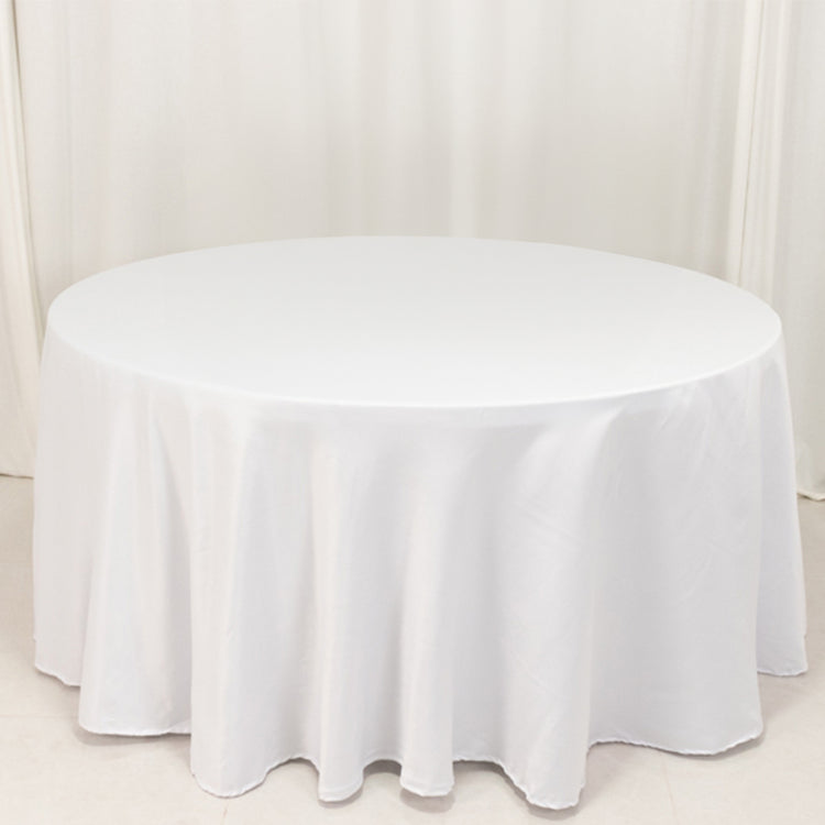 White Seamless Lamour Satin Round Tablecloth - 120inch for 5 Foot Table With Floor-Length Drop