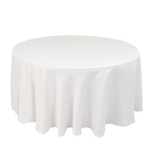 White Seamless Lamour Satin Round Tablecloth - 120inch for 5 Foot Table With Floor-Length Drop