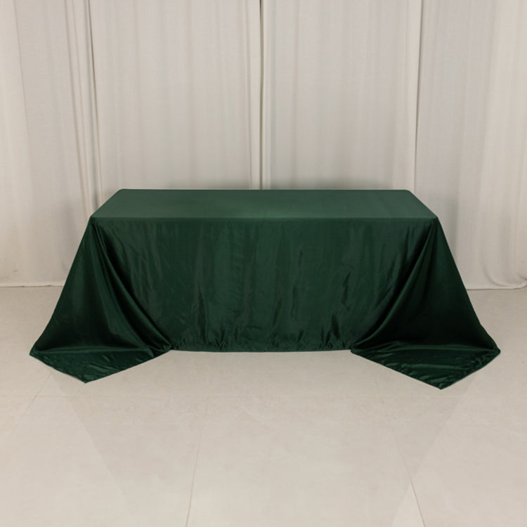 Hunter Emerald Green Seamless Lamour Satin Rectangle Tablecloth - 90x132inch for 6 Foot Table