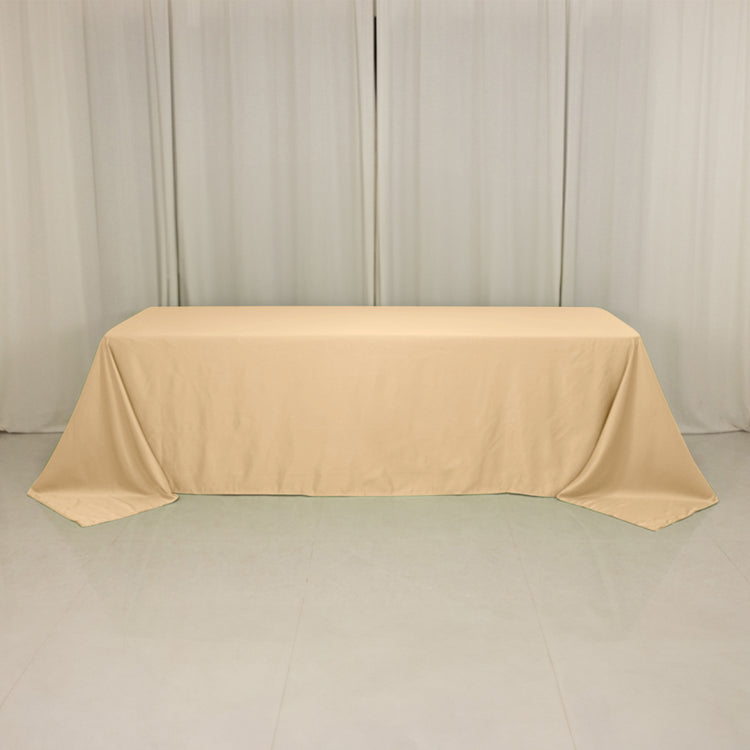 Beige Seamless Lamour Satin Rectangle Tablecloth - 90x156inch for 8 Foot Table