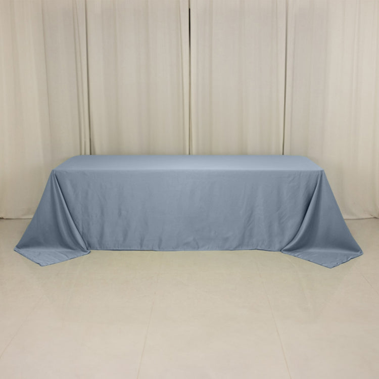 Dusty Blue Seamless Lamour Satin Rectangle Tablecloth - 90x156inch for 8 Foot Table