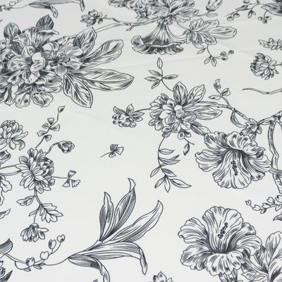 Polyester Round Tablecloth 108" White with Black French Toile Pattern - Sophisticated Table Cover for Chic Weddings & Events