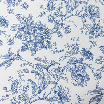 Polyester Round Tablecloth 108" White with Blue French Toile Pattern - Sophisticated Table Cover for Chic Weddings & Events