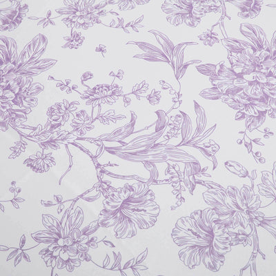 Polyester Round Tablecloth 108" White with Lavender Lilac French Toile Pattern - Sophisticated Table Cover for Chic Weddings & Events