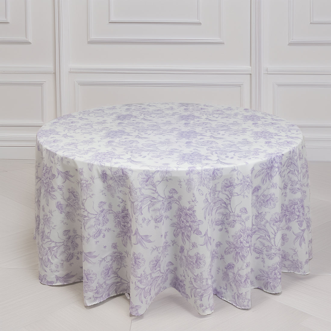 Polyester Round Tablecloth 120inch White Lavender Lilac French Toile Pattern Sophisticated Table
