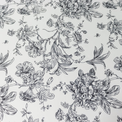 Polyester Round Tablecloth 132" White with Black French Toile Pattern - Sophisticated Table Cover for Chic Weddings & Events