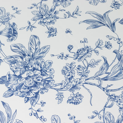 Polyester Round Tablecloth 132" White with Blue French Toile Pattern - Sophisticated Table Cover for Chic Weddings & Events