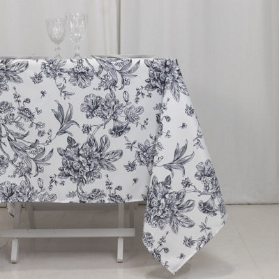 Polyester Square Tablecloth 70"x70" White with Black French Toile Pattern - Sophisticated Table Cover for Chic Weddings & Events