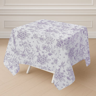 Polyester Square Tablecloth 70"x70" White with Lavender Lilac French Toile Pattern - Sophisticated Table Cover for Chic Weddings & Events