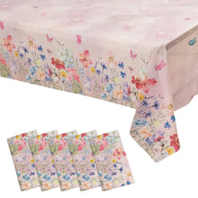 5 Pack Blush Rectangle Plastic Table Covers with Butterfly Floral Print, PVC Waterproof Disposable