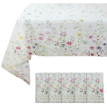 5 Pack White Green Spring Floral Rectangle Plastic Tablecloths, PVC Waterproof Disposable