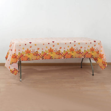 <h3 style="margin-left:0px;"><strong>Vibrant Autumn Leaves and Pumpkin Print Plastic Tablecloth</strong>