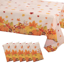 5 Pack Orange Thanksgiving Rectangle Plastic Tablecloths, PVC Waterproof Disposable Table Covers