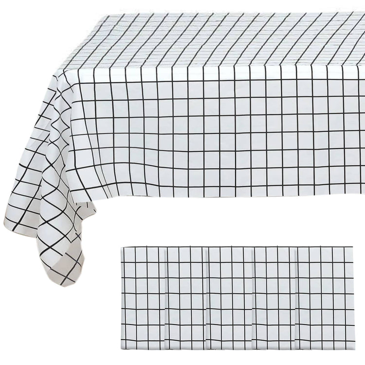 5 Pack Black White Grid Rectangle Plastic Table Covers Checkered PVC Waterproof Disposable