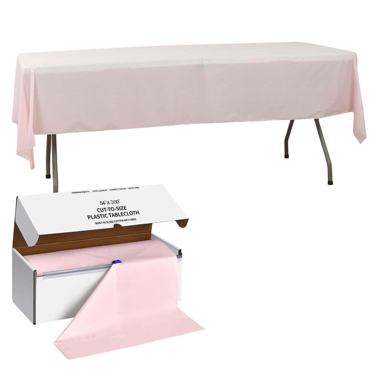 Blush Plastic Table Cover Roll in A Cut-to-Size Box with Slide Cutter, Cuts Up to 36 Rectangle 8ft