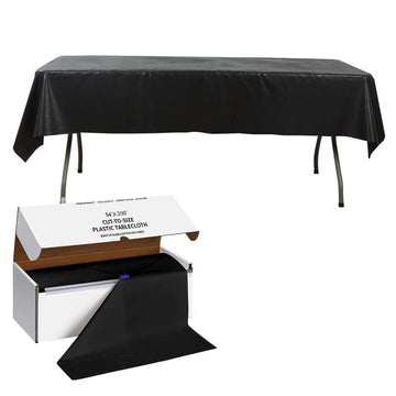 Black Plastic Table Cover Roll in A Cut-to-Size Box with Slide Cutter, Cuts Up to 36 Rectangle 8 Feet Disposable Tablecloths - 54"x300ft