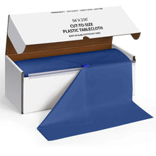 Navy Blue Plastic Table Cover Roll in A Cut-to-Size Box with Slide Cutter, Cuts Up to 36 Rectangle