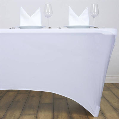 Stretch Spandex Rectangle Tablecloth 48"x30" White - Easy to Maintain Form-Fitting Table Cover for Weddings & Events