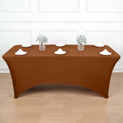 Stretch Spandex Rectangle Tablecloth 6ft Cinnamon Brown - Wrinkle Free Fitted Table Cover