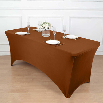 Stretch Spandex Rectangle Tablecloth 6ft Cinnamon Brown - Wrinkle Free Fitted Table Cover
